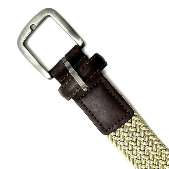 Men's XXL Tan Braided Woven Stretch‎ Golf Belt Leather End Pieces Casual Preppy - Picture 3 of 7